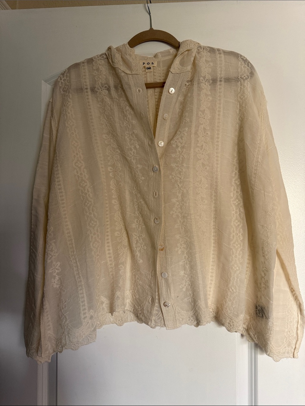 POL Lace Button-Up Blouse in Cream